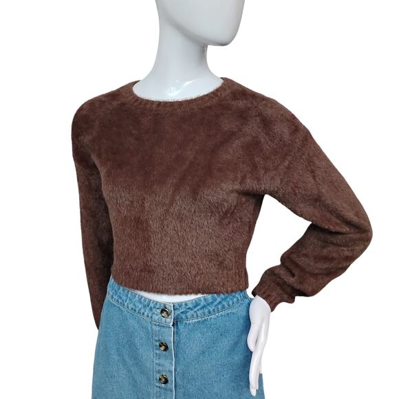 Hollister California Fuzzy Sweater Top Size XS Brown Crewneck Super Soft - Picture 1 of 8